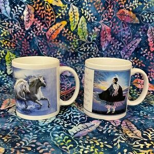 Two Vintage 90's Leanin’ Tree Native American Coffee mugs